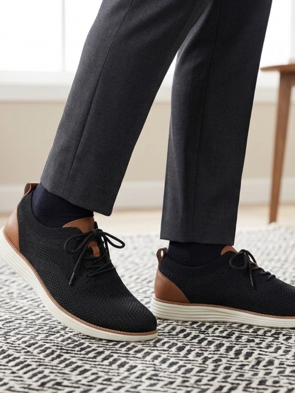 Velocity Black Knit Sneakers with Brown Trim